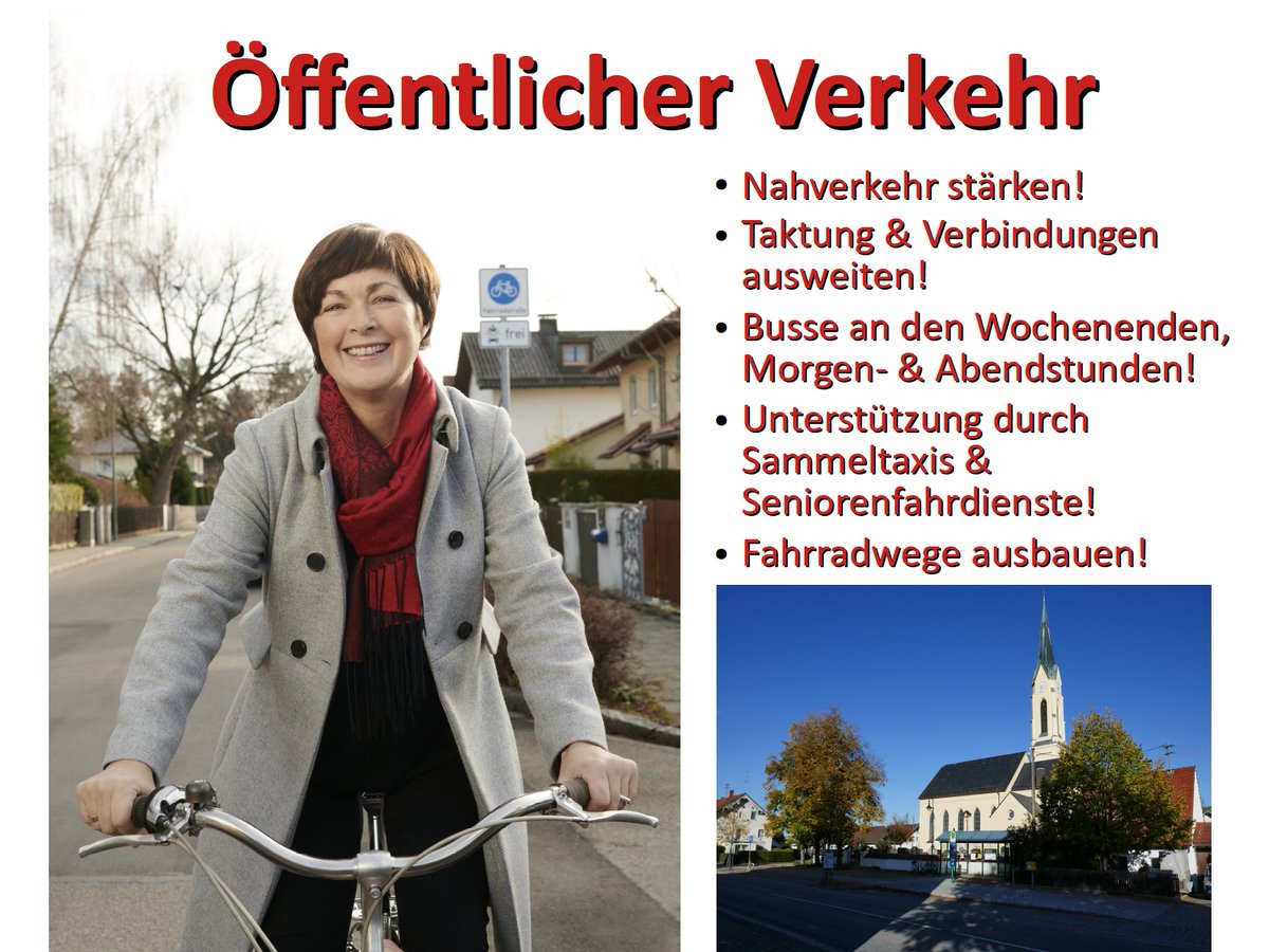 Als #Bürgermeisterin werde ich den öffentlichen #Nahverkehr in #Vaterstetten stärken. Unterstützen Sie mich dabei mit Ihrer Stimme in der #Stichwahl!
Ihre Maria Wirnitzer