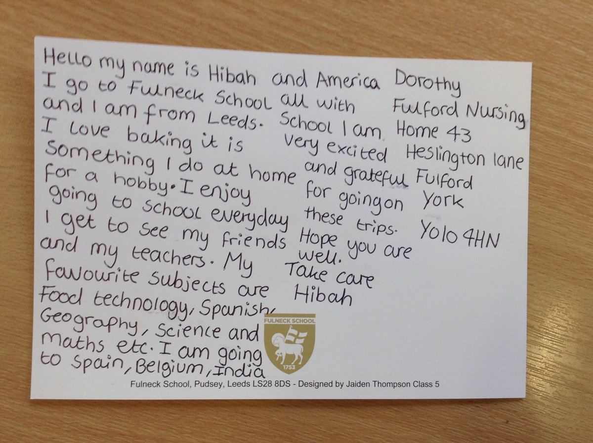 FulneckSchool's tweet photo. In light of recent events our year 9 class have been writing postcards to Fulford Nursing Home this morning.

We thought the residents would love to receive a letter from our pupils. 
#FulneckSchool #SelfIsolation https://t.co/lvkrjDsssC