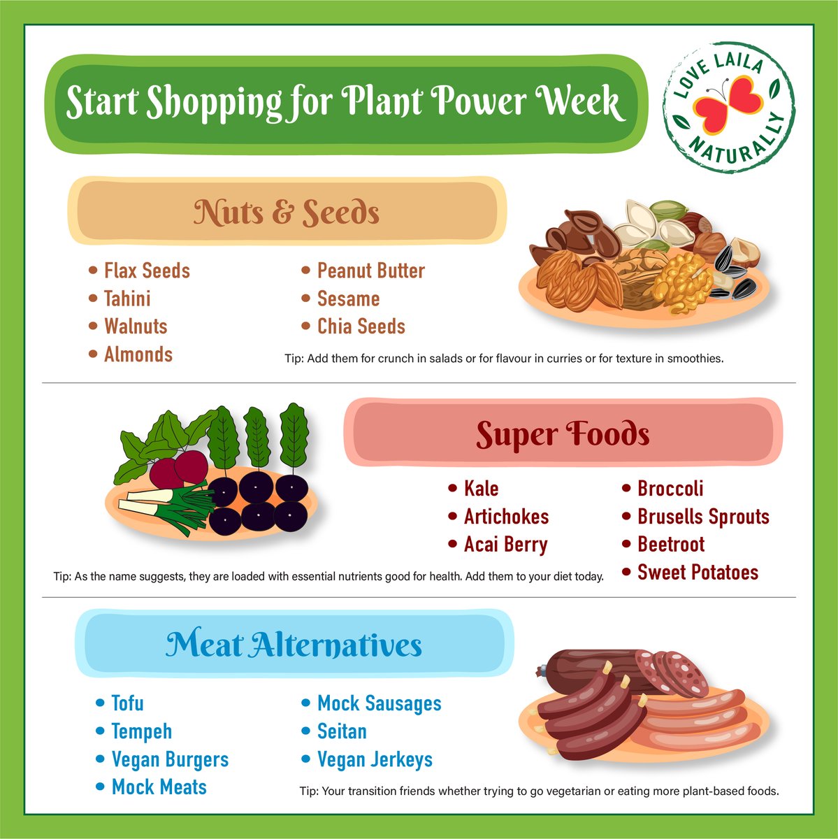 If you're planning to 'Go VEGAN', here's the shopping list to spruce up your vegan meals. #Plantpowerday Series 2.

Stay tuned for mid-day meals list in the week to come.

#healthyfood #eathealthy #vegetarian #vegan #vegansofig #veganrecipes #plantpowered #plantbased #LailaFoods