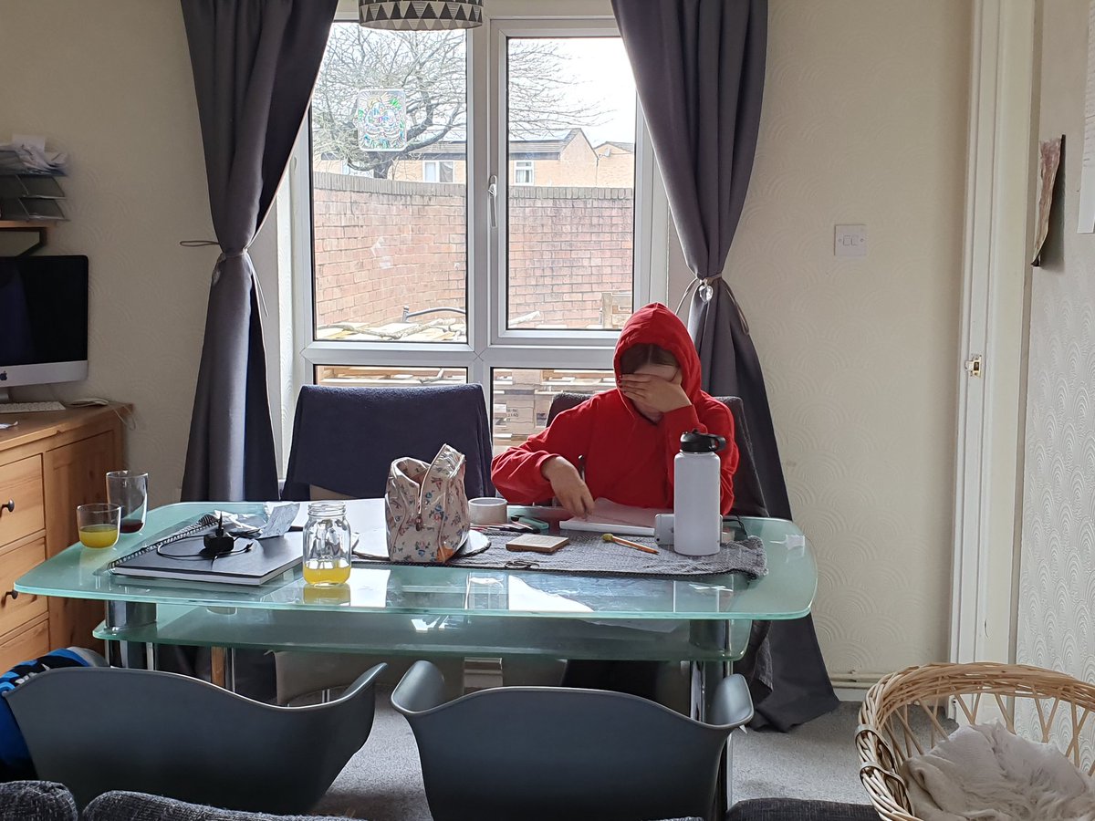 CovEcoPartyBox's tweet photo. Missing school I think @FinhamPark2 Krakow hoodie on and google classroom on the go , still not feeling good but missing school , her friends &amp; even some of the teachers though she won't admit that online 😂 https://t.co/DRV84nkucl