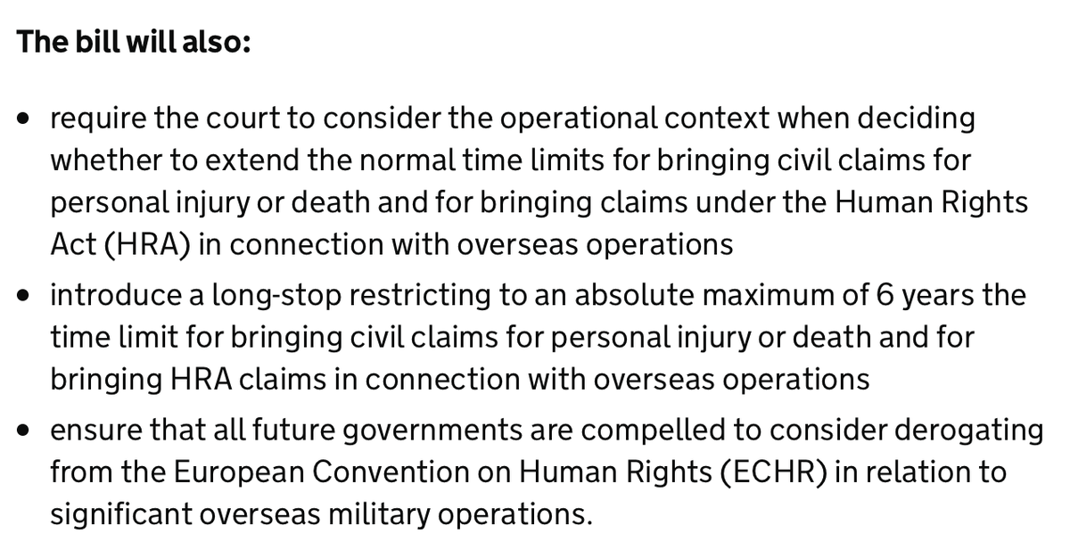 Another human rights implication of  #Coronavirus is the mischief that happens whilst everyone is focusing on the  - yesterday govt published its Overseas Operations Bill making it much harder to prosecute soldiers for bad things which happen overseas /64  https://www.gov.uk/government/publications/overseas-operations-service-personnel-and-veterans-bill