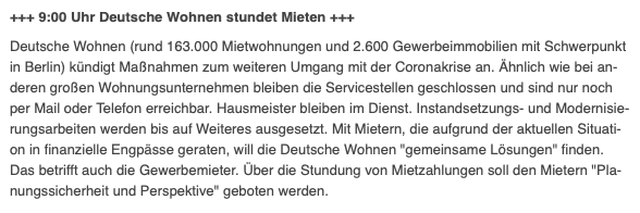 dfoest's tweet photo. Die #Vermieter zeigen in der #Coronakrise soziale Verantwortung! Vielen Dank für dieses Statement @Deutsche_Wohnen! Für Unternehmen, die gestern noch als #Miethaie geschmäht und enteignet werden sollten, ist das nicht selbstverständlich! 👍👍👍 https://t.co/OBKgUzejRA