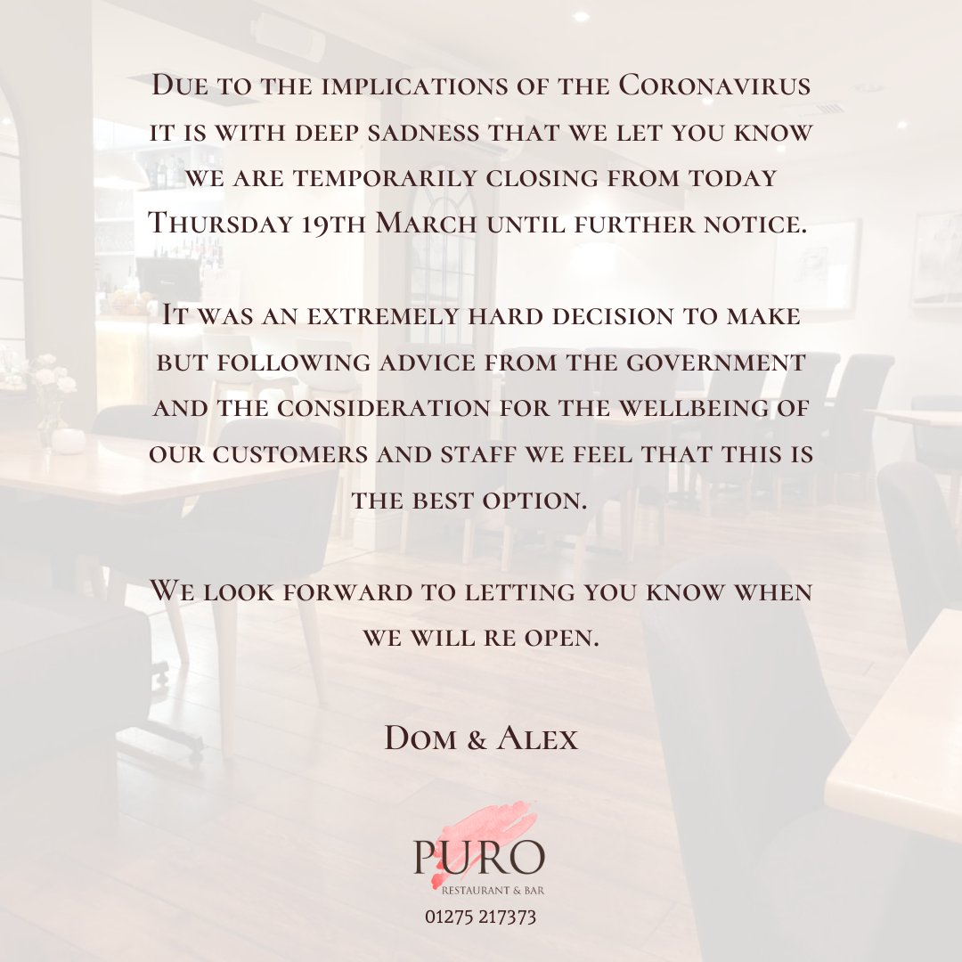 purorestaurant's tweet photo. Covid-19 Update https://t.co/H8Nx4DQjBv