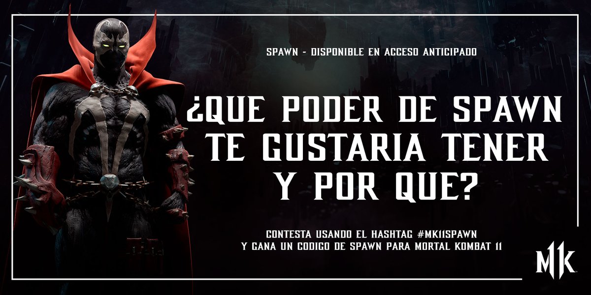 MediaMarkt_es's tweet photo. ‼️ SORTEAZO EXPRESS ‼️ Solo HOY 😱
🔥 ¡Spawn llega a #MortalKombat11! 🔥
¡Gana uno de los 2 códigos de Spawn para PS4!

¿Qué mejor que unos buenos kombates para pasar el rato?

👉 Responde con #MK11Spawn ¿Qué poder de SPAWN te gustaría tener y por qué? 
⬇️⬇️⬇️⬇️⬇️⬇️⬇️⬇️⬇️⬇️⬇️⬇️⬇️ https://t.co/Kc0y8B9xAx