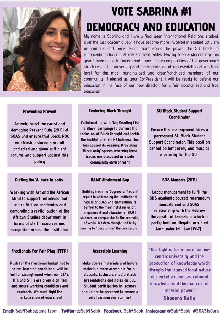 FFFPsoas's tweet photo. Calling all SOAS PhD students! @soassu  Union Elections are now open and FFFP are endorsing two candidates: Sabrina Shah @Sab4Sabb for Co-President Democracy and Education, and Yasmin Elsouda &amp; Co-President Welfare &amp; Campaigns! https://t.co/9tsEWmntQN