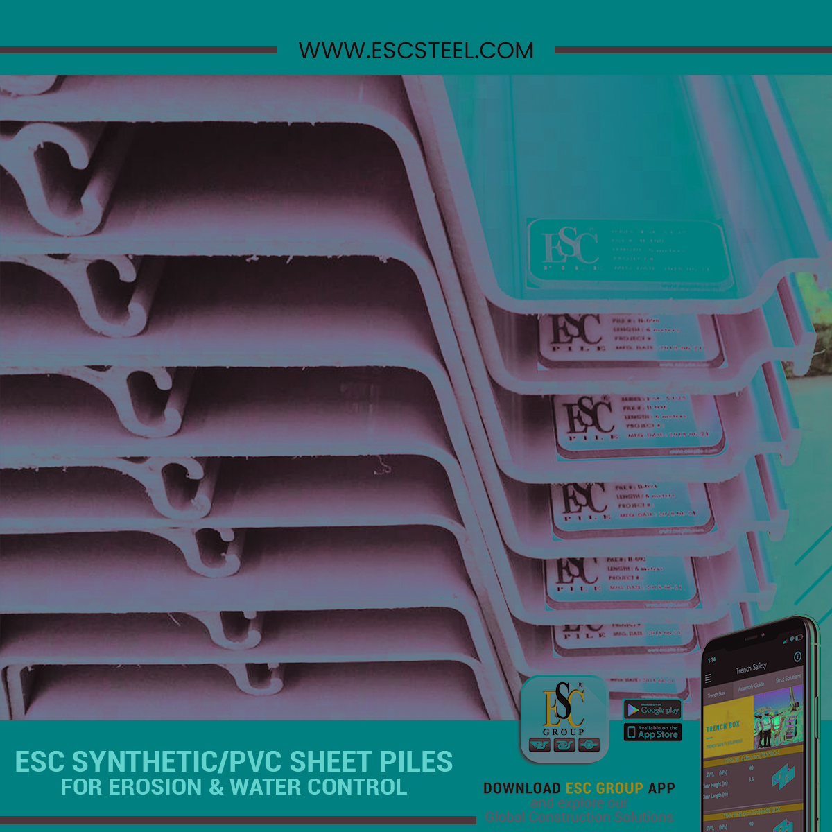 escsteel's tweet photo. ESC Vinyl Sheet Piles #vinylsheetpiles #pvcsheetpiles #floodcontrol #erosioncontrol #watercontrol ๐ https://t.co/tre889FE1W https://t.co/AGMkaLCxX3