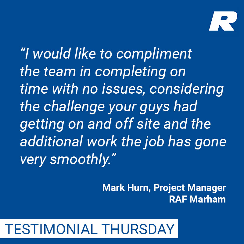 It is often a challenge to ensure appropriate access for our subcontracting services when we work on MOD sites.  It is fantastic when this is noticed in feedback, as in today's Testimonial Thursday.