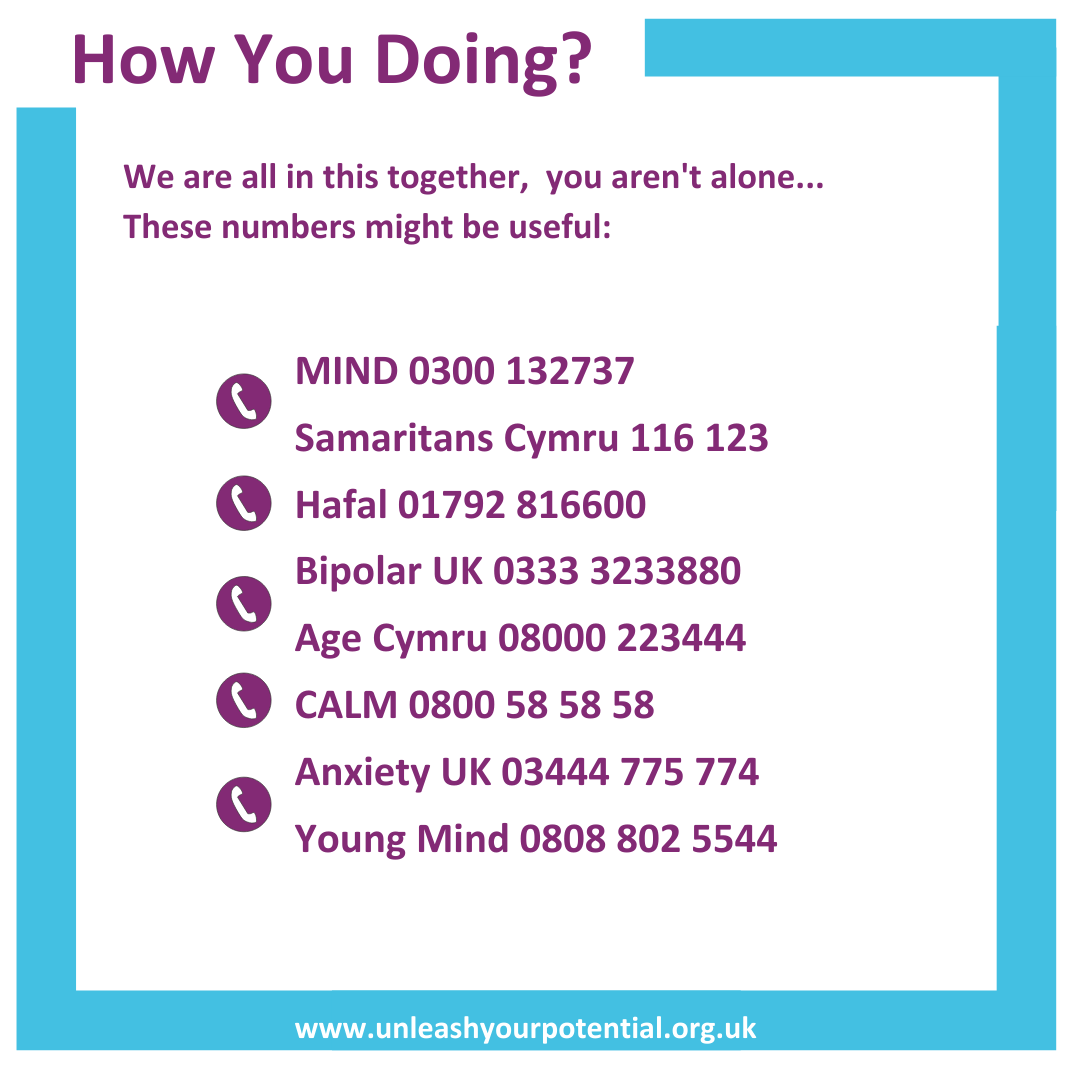 LauraEvansUYP's tweet photo. How you doing today? Here are some helpful numbers that could be handy to use if you are feeling vulnerable or need advice - together we can get through this #MentalHealthMatters  #support https://t.co/cizlobw8Ky