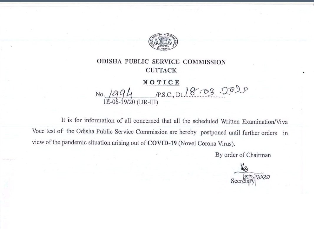 Maheshbade_11's tweet photo. #MPSC #राज्यसेवा #5th_April #ODISHA_PUBLIC_SERVICE_COMMISSION ने कोरोनामुळे त्यांच्या सर्व परीक्षा पुढे ढकलण्याचा निर्णय घेतला आहे. अपेक्षा आहे की आपले सरकार आणि आयोग याबाबत लवकरच निर्णय घेईल.@NebVedant @abpmajhatv @zee24taasnews https://t.co/U2OyvnNZWK