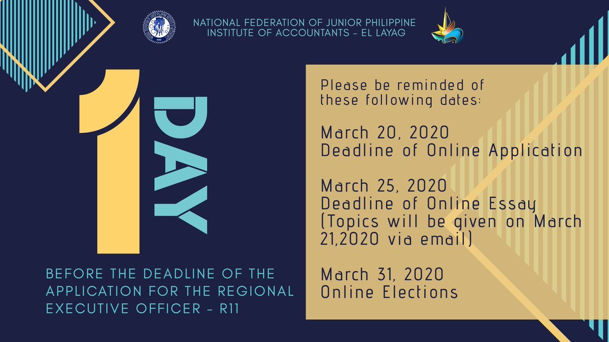 NFJPIAXI's tweet photo. Calling out all aspiring leaders! You only have 1 day left to file your application.

Please be reminded also of the following dates! https://t.co/jptLClFKFw