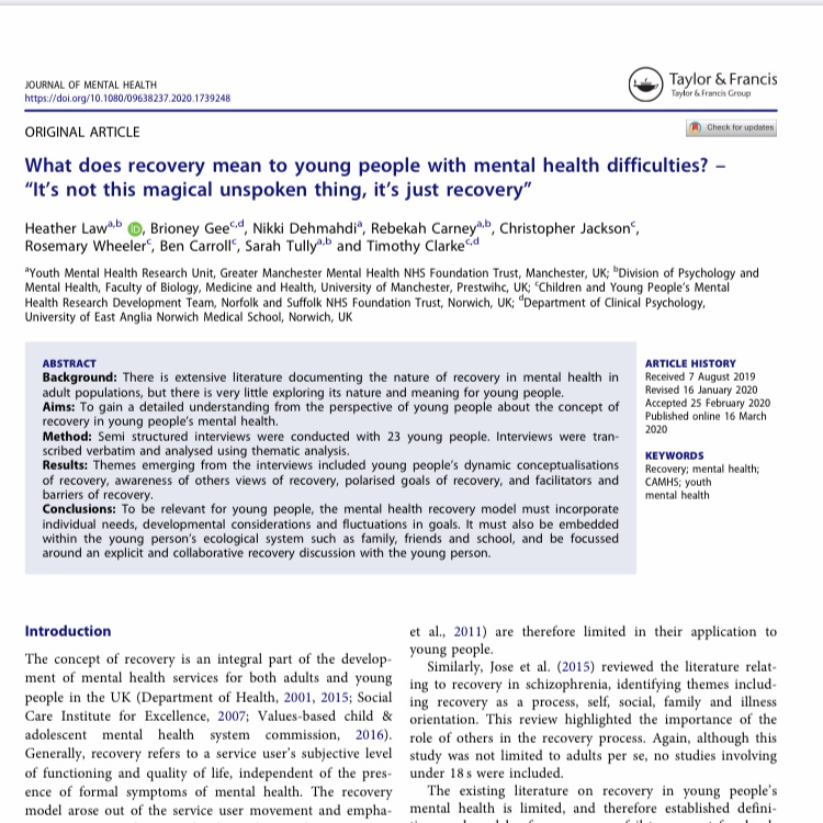 RebekahCarney10's tweet photo. Our new paper on what recovery means to young people on inpatient units in the UK ➡️ https://t.co/seuSSMRgzA @YMHRU_UK https://t.co/fdgEQBHw6e