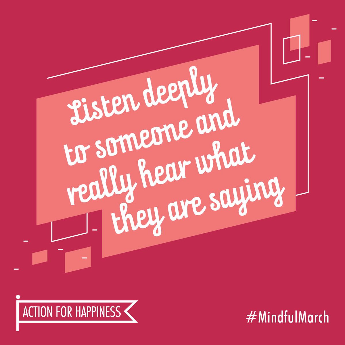 actionhappiness's tweet photo. Mindful March - Day 19: Listen deeply to someone and really hear what they are saying https://t.co/9oQ9VxKnot #MindfulMarch https://t.co/yWm4SjmJi6