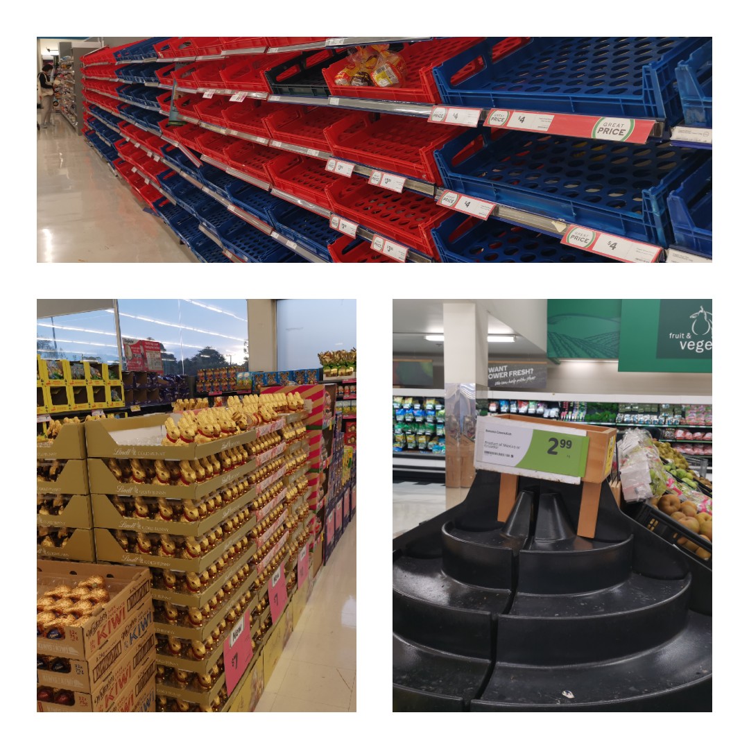 Auckland supermarket tonight. Lots more empty shelves but look lots of easter eggs! Stay safe everyone.