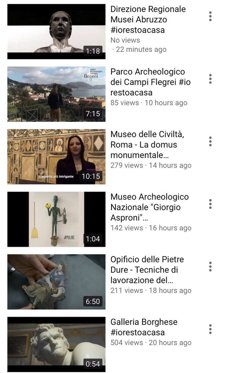 The YouTube channel of the Italian Ministry of Culture and Tourism is offering a series of videos to discover Italian museums. m.youtube.com/user/MiBACT . The project is called “L’Italia chiamò. La cultura non si ferma”. Have a look at some examples in the pictures below.