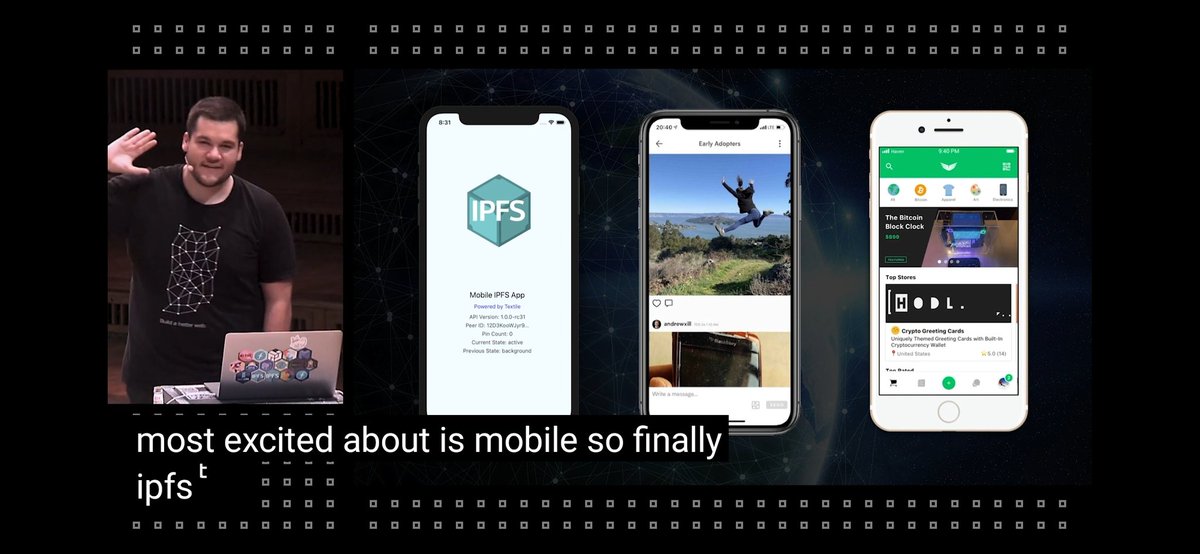 Thanks to  @textileio we can see IPFS on mobile. We will use them to at  @StarMesh1Tooling is crucial part, quoting  @juanbenet and I agree here.Thanks to new tooling we potentially could see order of magnitude new applications.It will just take time to build.