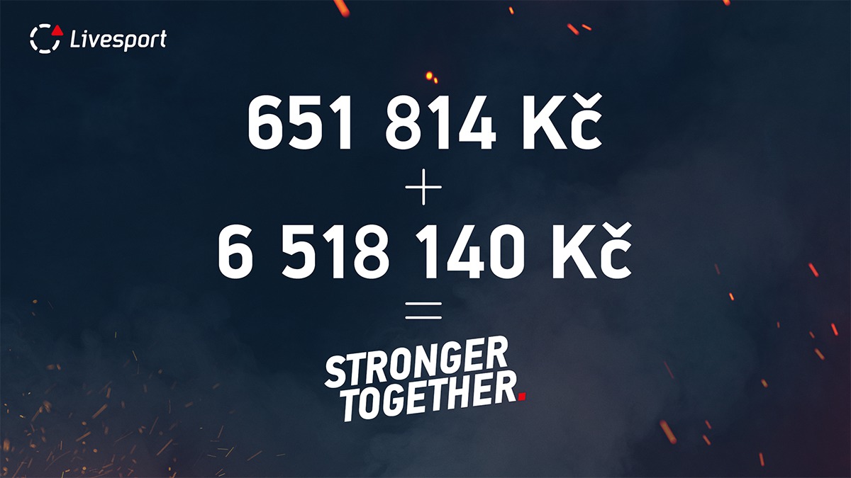 My v Livesportu s koronavirem bojovat nemůžeme. Proto podporujeme ty, kteří v první linii bojují za nás. Na dezinfekci, jídlo atd. už zaměstnanci přispěli částkou přes 600 tisíc - a Livesport přidává ještě 10x tolik. A sbírka jede dál. Stronger together! livesport.eu/pomahame/