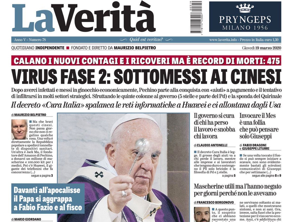 mgdj56's tweet photo. A dire il vero i #cinesi ci hanno #appestato ed hanno appestato tutto il mondo... #AiutiRidicoli non di #solidarietà,ma a #pagamento per salvare la faccia politica di questo #GovernoGialloRosso(#Comunista)in particolare dei #GrilliotiStellati collusi col #RegimeCinese.#DaVomitare https://t.co/85TAw3oy47