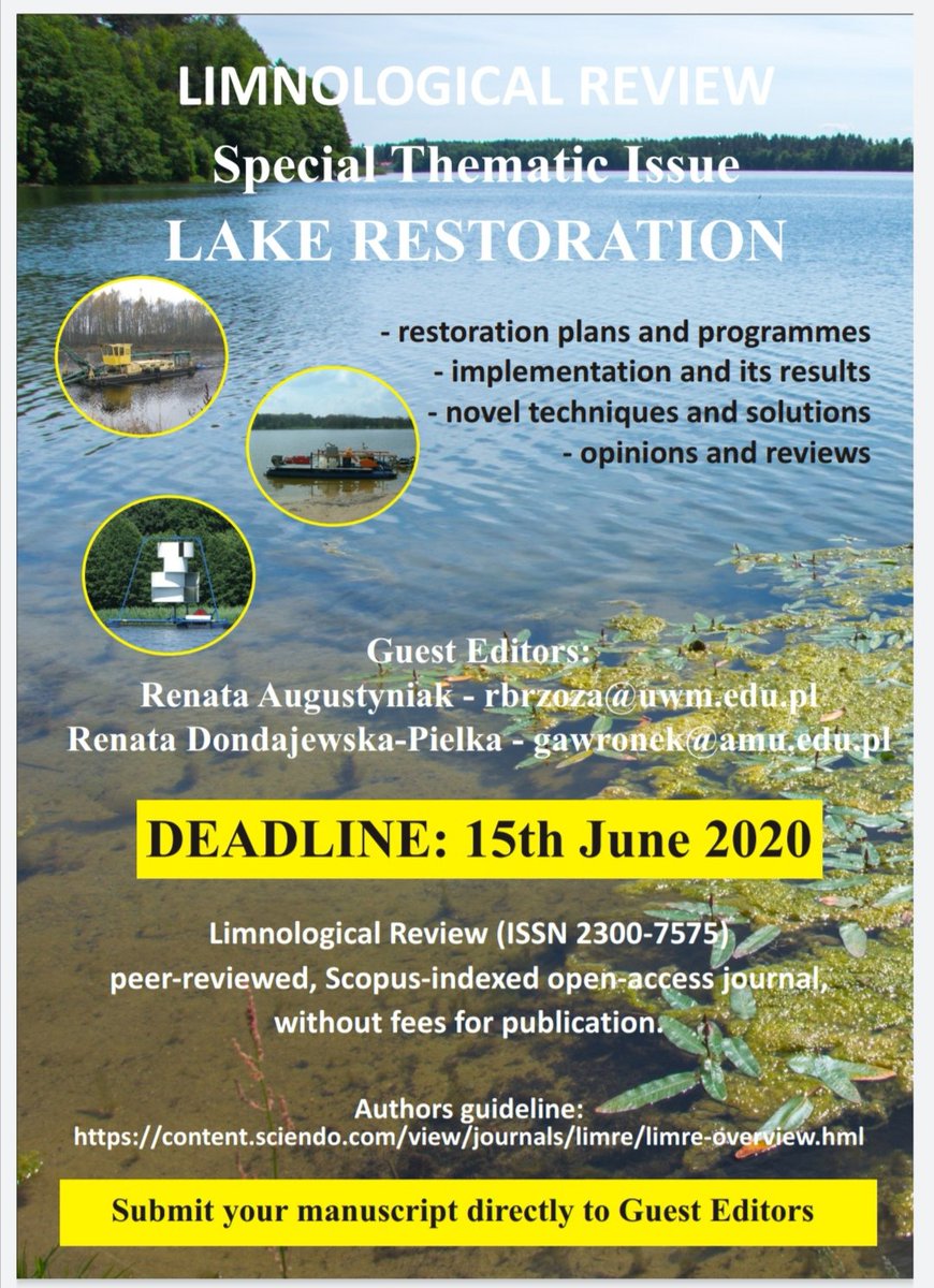 Polish Limnological Society invites researchers working on lake restorations to share their research in Limnological Review special issue #lakerestoration