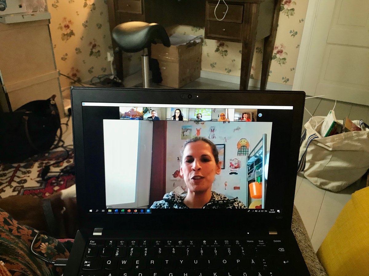NelliPiattoeva's tweet photo. #EduKnow research group getting used to its new habitat. We discussed an ongoing PhD research on the transfer of European language education framework to Japan. We will meet for #virtualcoffeebreaks to support each other in these precarious times. @TampereUni_EDU #together https://t.co/D8ylKfPu9i