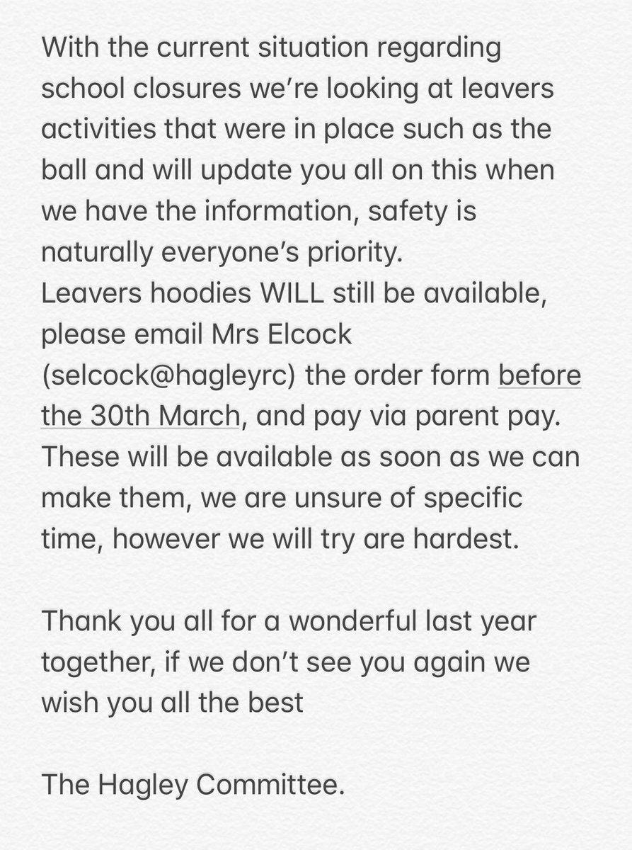Hagley6thForm's tweet photo. Information regarding 6th Form Leavers ball and leavers hoodies https://t.co/Cgg1TD32DD