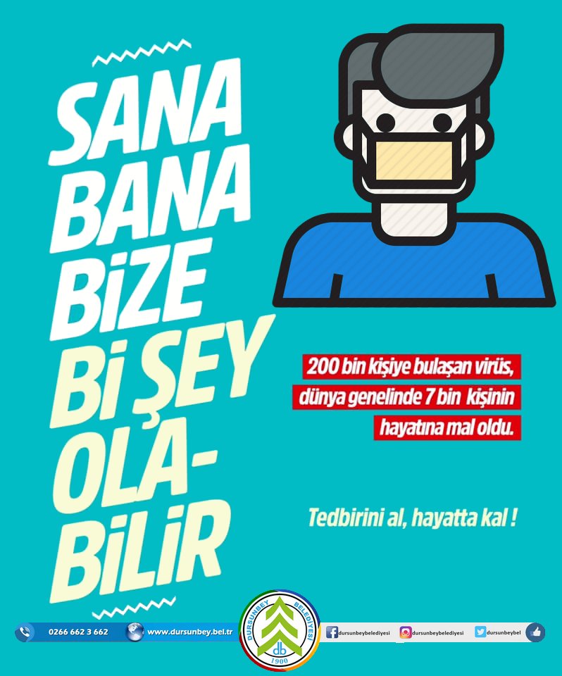 DİKKAT❗️Sana Bana Bize Bi Şey Olabilir !!

Dünya'da 200 bin kişiye bulaşan virüs dünya genelinde 7 binin üzerinde kişinin hayatına mal oldu.

😷Tedbirini al, hayatta kal ❕