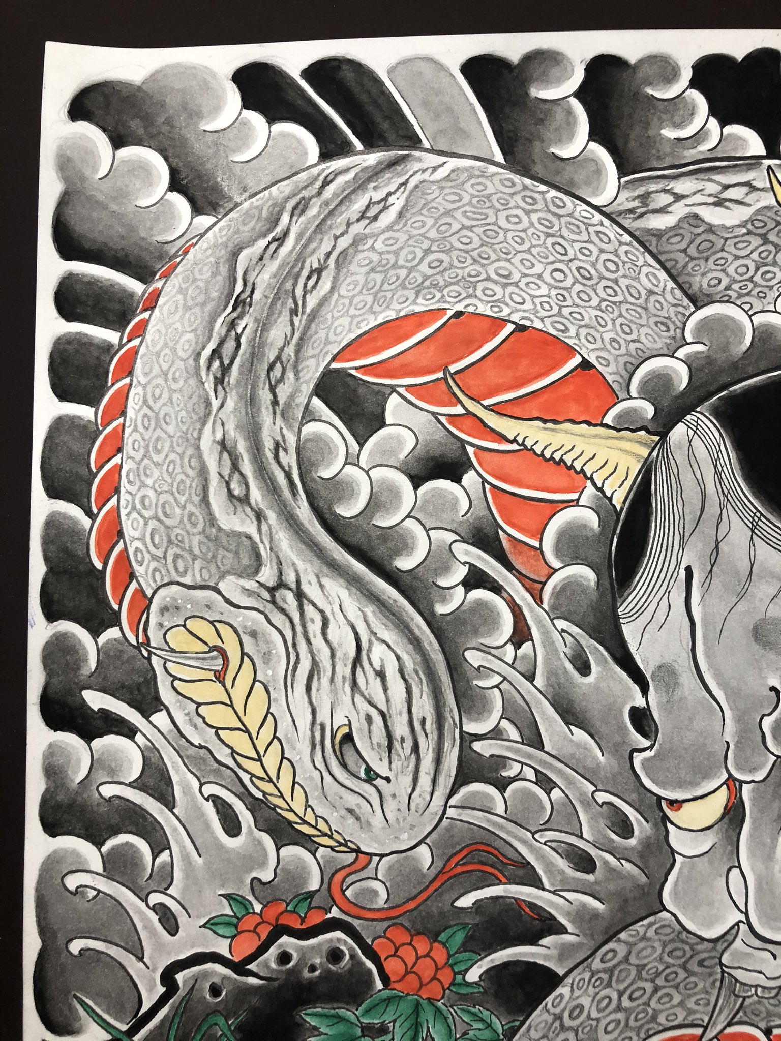 千葉刺青 Ryooo Twitterissa 水彩画 蛇と般若 水彩絵具と鉛筆使ってます Tattoo Japanesetattoo Tattooing Irezumi Horimono Wabori 刺青 和彫り 千葉 市川 浦安 船橋 行徳 彫師 T Co Gbxxzyxak6 Twitter