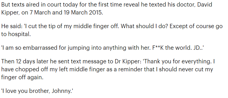 They are using these alleged texts between Johnny and Doctor Kipper as proof. The date on the text (7th) can be accounted for by the 18 hour time difference between LA and Australia.