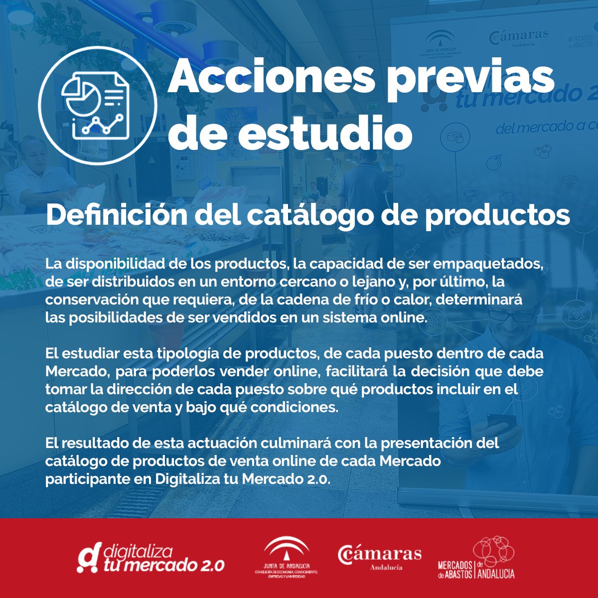 1️⃣ Acciones previas de estudio.

Tras realizar el Estudio y el Análisis Previo en los #MercadosdeAbastos 🛒, nuestro equipo de consultores de #DigitalizaTuMercado2.0, junto a los comerciantes desarrollan el catálogo de productos.

@EconomiaAnd · @comercioAND · @CCAndalucia