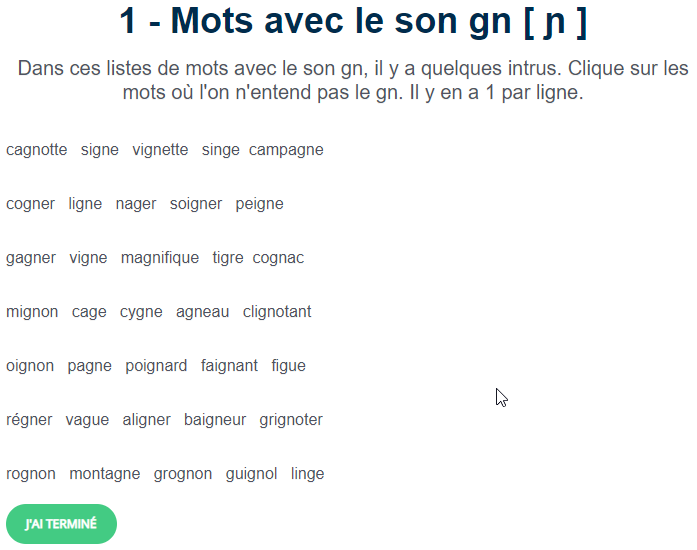 Twitter पर Ortholud Com Exercice De Francais Gs Cp Ce1 Mots Avec Le Son Gn ɲ Dans Ces Listes De Mots Avec Le Son Gn Il Y A Quelques Intrus Clique Sur