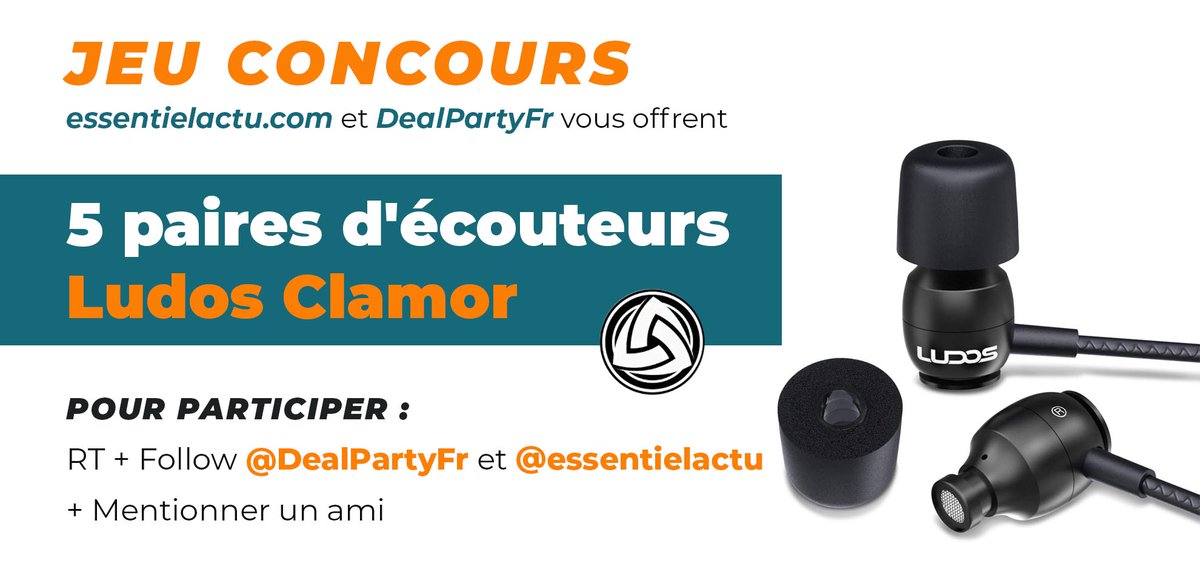 essentielactu's tweet photo. [ 🍀 JEU CONCOURS 🍀] 

Gagne 5 paires écouteurs Ludos Clamor 🎧

Pour participer Follow @DealPartyFr  et
@essentielactu + RT ce tweet. + Mentionner des amis pour augmenter vos chances

#Concours #JeuConcours #confinement https://t.co/xF5x4A1ncD