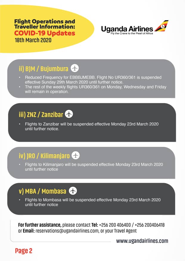 Uganda Airlines on Twitter "NOTICE The attached changes have been