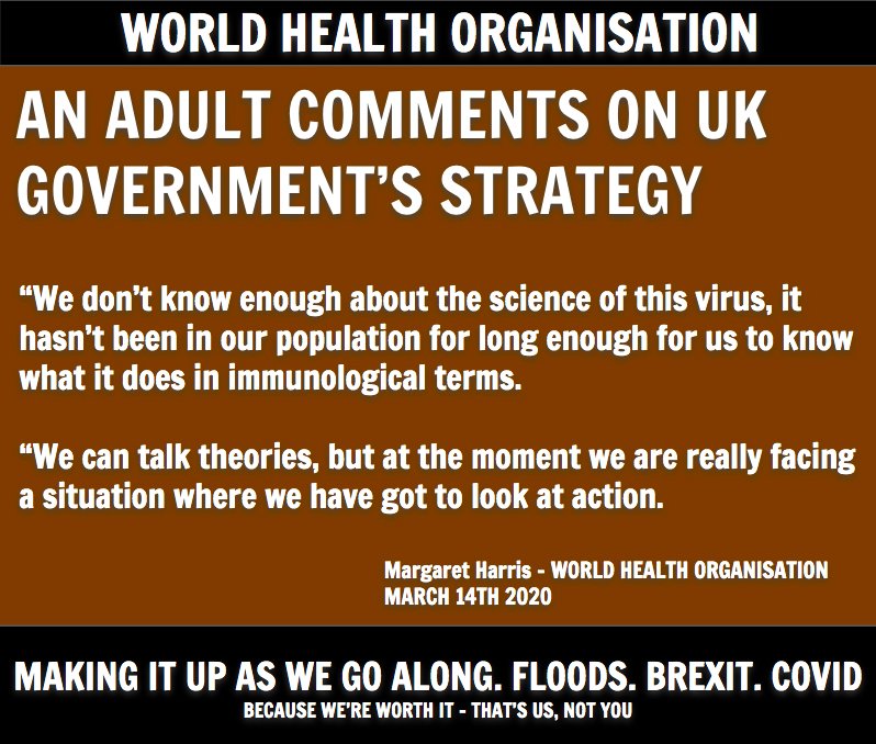 1/Some GENERAL Advice.No one knows anything for sure on  #CoronaVirusUpdate This is the quote from the W.H.O. when they politely admonished UKGov for killing us on bad science.If someone says the "science changed" THAT is a lie. It means they ignored the dangers. BADLY.