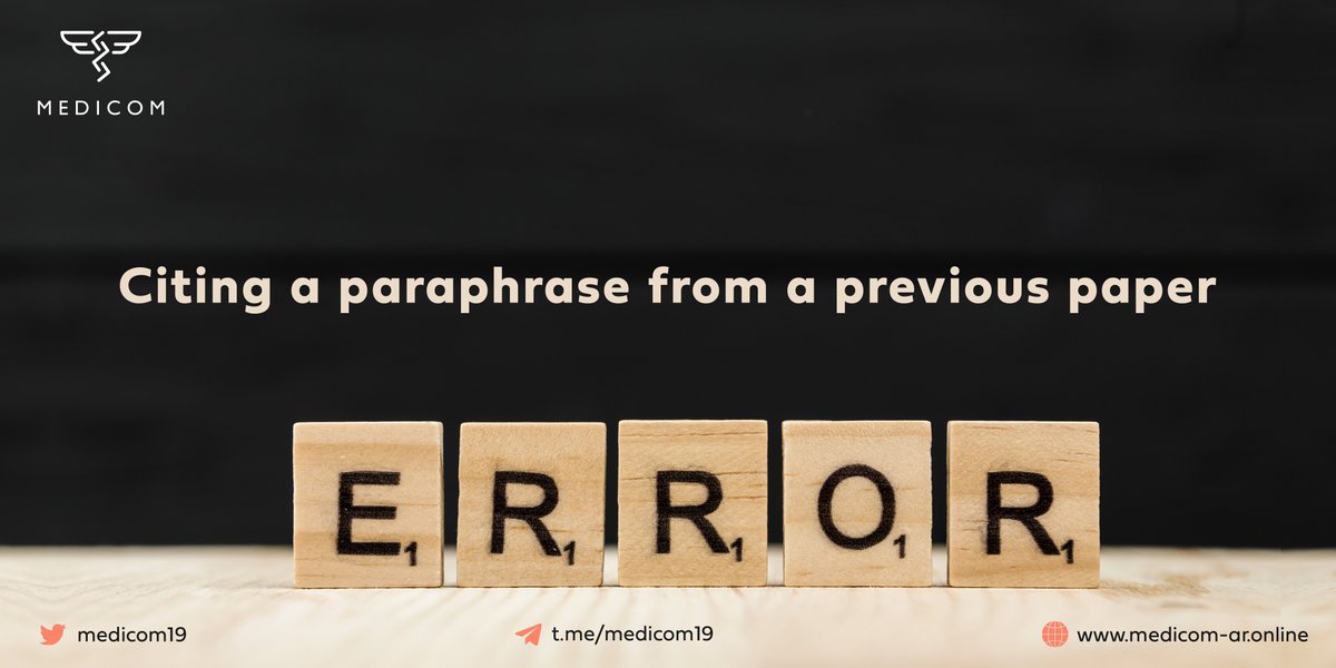 Medicom19's tweet image. 📍في الكتابة البحثية ✍🏻 عند الاستشهاد باقتباس أو مصدر ما تأكد إنك لا تستشهد بكلام منقول، في حال أردت الاستشهاد بكلام منقول ارجع إلى المصدر الأول الأساسي الذي يعود له الكلام👌🏻، إذ يعد هذا واحد من الأخطاء التي كثيرًا ما تتكرر عند كتابة نص الدراسة البحثية📝
#ميديكوم 
#common_Errors