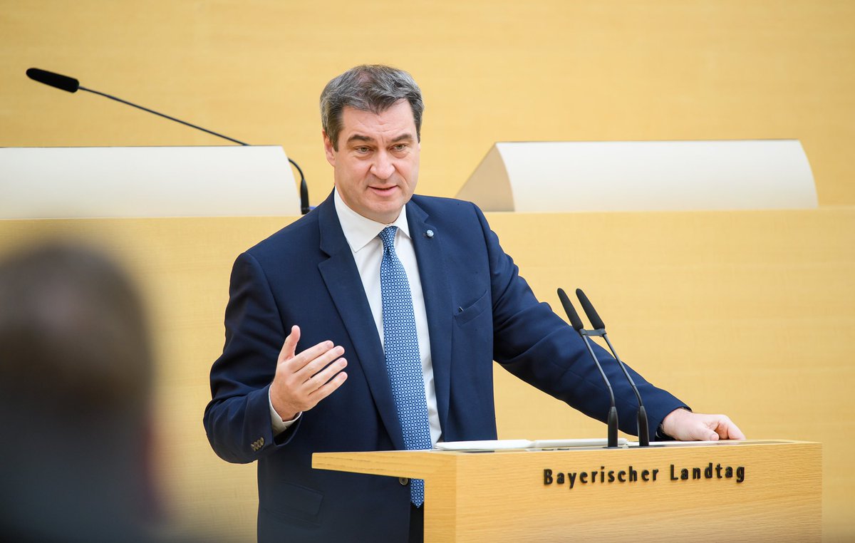 Markus_Soeder's tweet photo. Regierungserklärung im  @Landtag_Bayern: Wir alle müssen der Bewährungsprobe #Corona mit kühlem Kopf, wachem Verstand und mitfühlendem Herz begegnen. Bayerns Schutzschirm gegen Corona fährt die medizinische Versorgung hoch und sichert unsere Wirtschaft mit 10 Mrd. Euro. https://t.co/sxwaAqkPWh