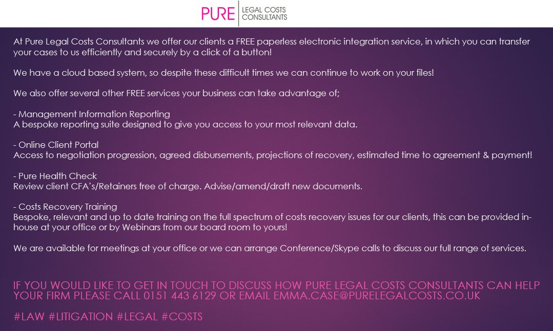 your_legalcosts's tweet photo. We offer our clients a FREE paperless electronic integration service so you can transfer cases to us efficiently &amp; securely by a click of a button! 

We have a cloud based system so despite these difficult times we can continue to work on your files!

#CostsDraftsman #LegalCosts https://t.co/WTvupePJkZ