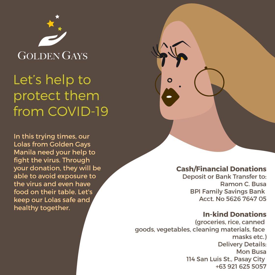 The Golden Gays are going to need a lot of help. They're all elderly, and lack any other social support system outside of the group. Especially vulnerable during the pandemic, and could use some supplies.poster by @gelographie