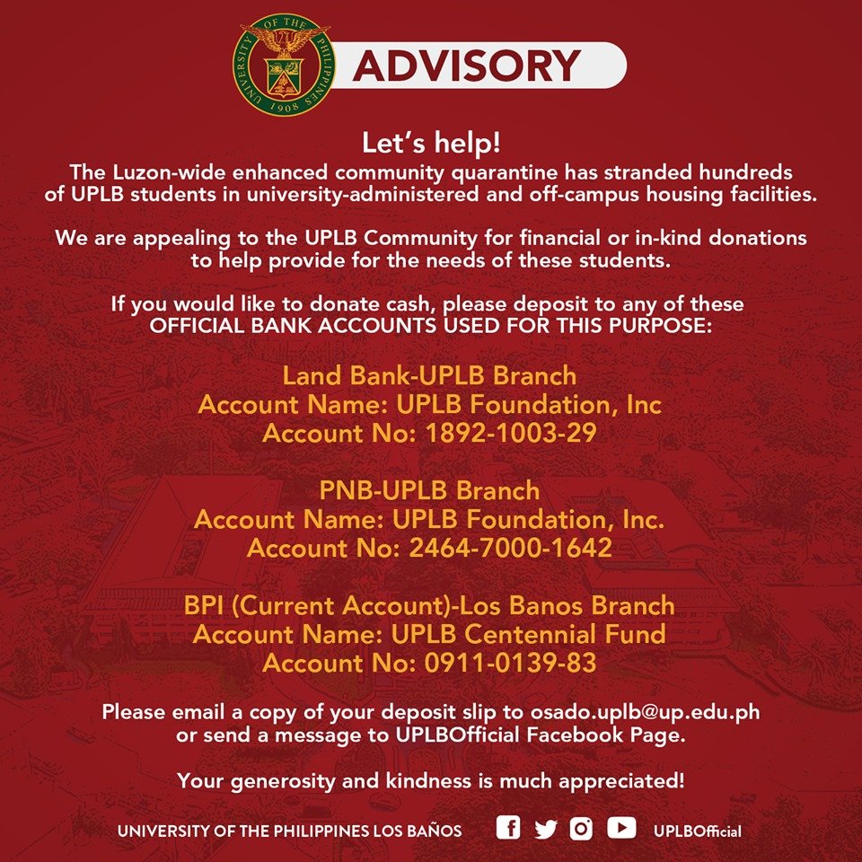 UP Los Baños on Twitter "OFFICIAL BANK ACCOUNTS for donations for