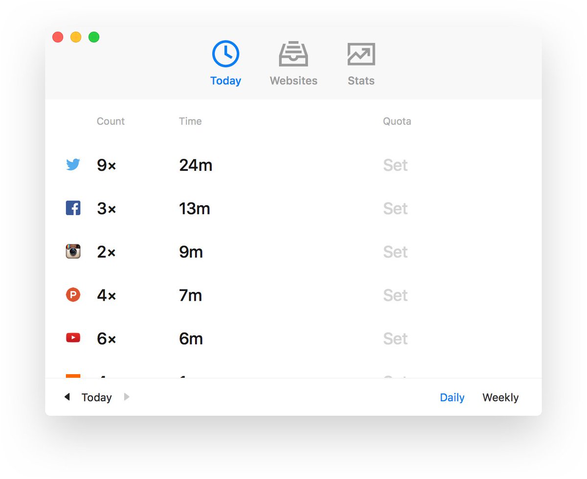 Escape 是一款监控记录你一天花多少时间在社交网络的 macOS 工具，要知道每天花 60 分钟，一年就相当于 45 天，通过这款工具可以时刻提醒你不要耗费太多时间。链接：focuslist.co/escape2/