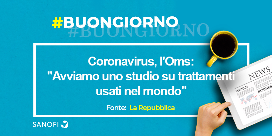 Si chiamerà Solidarity trial, ovvero sperimentazione della solidarietà. È lo studio dell’OMS che metterà a confronto i trattamenti testati nei diversi Paesi per Covid-19 per individuare i più efficaci bit.ly/2TZkDzE #buongiorno #19marzo