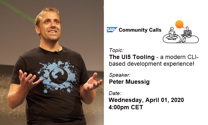 On April 01 at 4:00pm CET we will hold a <a href="/SAPCommunity/">SAP Community</a> call. Learn form our Chief Architect <a href="/pmuessig/">Peter Muessig</a> about all the possibilities of the #UI5 tooling and how it enhances your local development experience and efficiency.
Register here: sap-se.zoom.us/webinar/regist…
