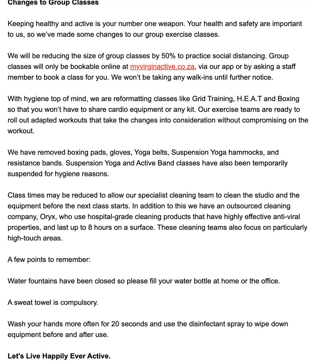 Everyone asked to stay home but @virginactiveSA thinks reducing classes by 50% is enough? Sies! #FightCOVID19