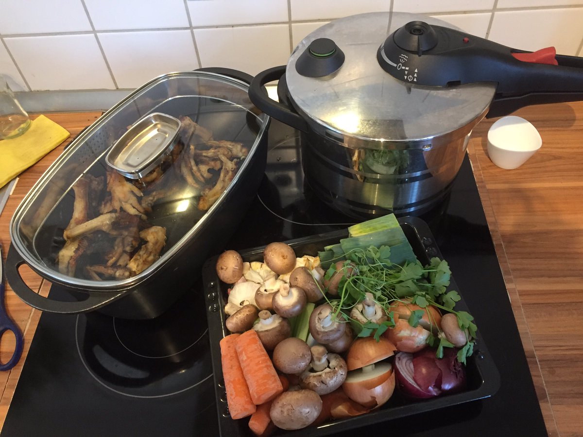 Day 2: Most kinds of meat were sold out when I went pre-isolation shopping so I bought some tough cuts and bones and am making stock and soup today while working at my kitchen table, so I can keep an eye on that pressure cooker.