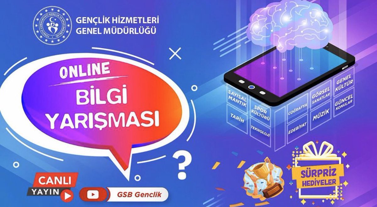📢 Online Bilgi Yarışması
ile bilgilerimizi tazeleyelim mi?

Yarışırken öğreneceğimiz, öğrenirken eğleneceğimiz Online Bilgi Yarışması bugün saat 16.00’da <a href="/gsbgenclik/">Gençlik Hizmetleri</a> YouTube kanalından canlı yayınlanacak.
instagram.com/gsbgenclik
YouTube.com/gsbgenclik
#KastamonuGençlikMerkezi