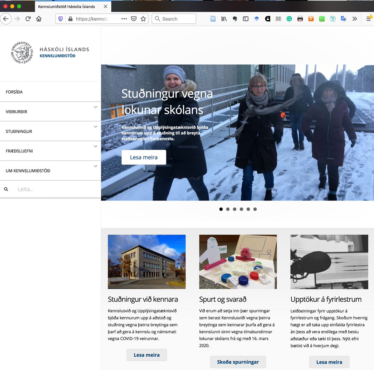 Kennslumiðstöð HÍ (@kemst_hi) on Twitter photo Við söfnum saman stuðningsefni fyrir kennara <a href="/Haskoli_Islands/">Háskóli Íslands</a> á vef <a href="/Kemst_HI/">Kennslumiðstöð HÍ</a>. kennslumidstod.hi.is . Nýtt efni bætist við daglega um fjarkennslu, upptökur á fyrirlestrum, Zoom og fleira. Við söfnum saman stuðningsefni fyrir kennara <a href="/Haskoli_Islands/">Háskóli Íslands</a> á vef <a href="/Kemst_HI/">Kennslumiðstöð HÍ</a>. kennslumidstod.hi.is . Nýtt efni bætist við daglega um fjarkennslu, upptökur á fyrirlestrum, Zoom og fleira.