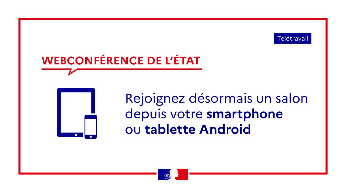 Numerique_Gouv's tweet photo. #Télétravail #Covid19 Webconférence de l’État : il est désormais possible de rejoindre un salon de webconf depuis un smartphone ou une tablette Android via application, pour tous les participants, agents &amp; interlocuteurs hors État

Suivez notre tuto 👉 https://t.co/wutfnsXQn5 https://t.co/fy1PqC55UE