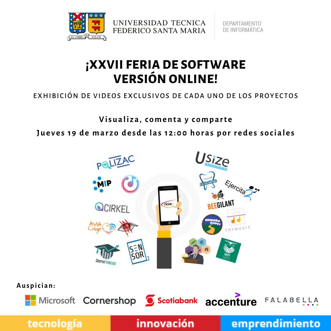 informaticaUSM's tweet photo. Sigue nuestra XXVII Feria de Software a través de las siguientes plataformas: 

Youtube:  https://t.co/Gd4ycnspgv
Facebook:  https://t.co/mf5PD0oXJB
Instagram:  https://t.co/HARJctFWnu

¡Visualiza, comenta y comparte!

@usantamaria #InteligenciaArtificial #TransformaciónDigital https://t.co/vHYwUimFMG