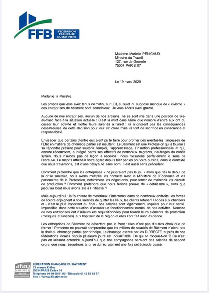 Fbtp35Rennes's tweet photo. La FFB réclame à la ministre du travail suite à ses propos sur @LCI une clarification d’urgence !  @chanutj https://t.co/tVLAGXR3X9