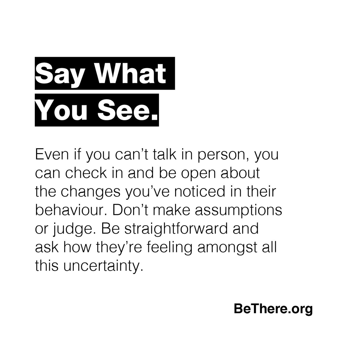 jackdotorg's tweet photo. In strange times, don't be a stranger to the people who need you. Who needs you to #BeThere for them right now? Learn more at https://t.co/segAbtEpV0 and share this with someone who needs it today. https://t.co/ljzmyOPyNh
