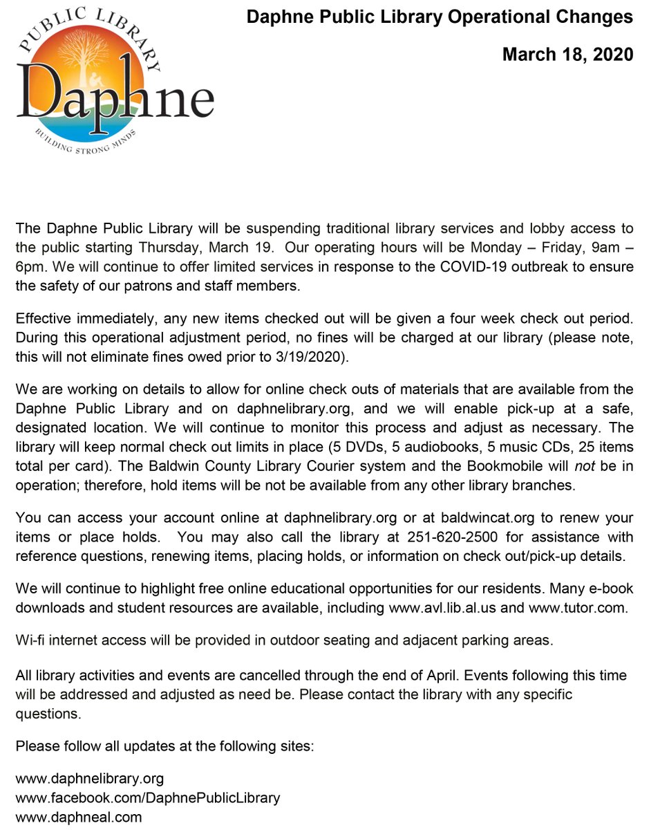 DaphneLibrary's tweet image. COVID-19 &amp;amp; the Daphne Public Library
