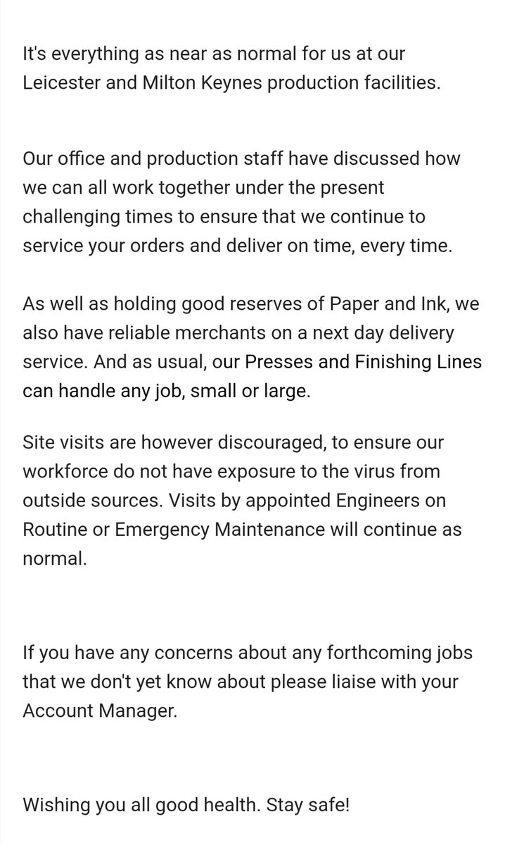 Prontaprint247's tweet image. A REASSURING MESSAGE FROM PRONTAPRINT LEICESTER &amp;amp; MILTON KEYNES